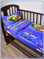 Детское постельное белье бязь Гонки вид 1 синий