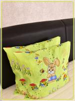Детские наволочки Ивановская бязь Зайчики с корзинкой вид 3 зеленый 2 шт.